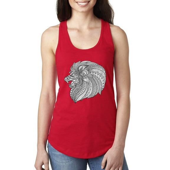 Black and White Mosaic Retro Mandala Animal Animal Lover Ladies Racerback Tank Top, Red, X-Large