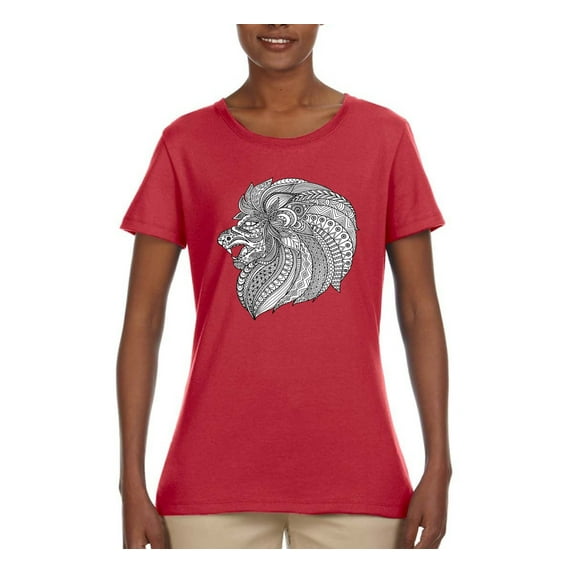 Black and White Mosaic Retro Mandala Animal Animal Lover Womens Graphic T-Shirt, Red, 3XL