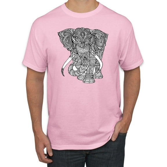 Black and White Mosaic Retro Mandala Elephant Animal Lover Graphic T-Shirt, Light Pink, 5XL