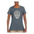 thumbnail image 1 of Black and White Mosaic Retro Mandala Lion Animal Lover Womens Graphic T-Shirt, Charcoal, X-Large, 1 of 4