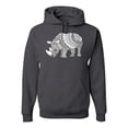 thumbnail image 1 of Black and White Mosaic Retro Mandala Rhino Animal Lover Graphic Hoodie Sweatshirt, Charcoal, 3XL, 1 of 1