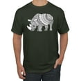 thumbnail image 1 of Black and White Mosaic Retro Mandala Rhino Animal Lover Graphic T-Shirt, Forest Green, Small, 1 of 1
