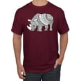 thumbnail image 1 of Black and White Mosaic Retro Mandala Rhino Animal Lover Graphic T-Shirt, Maroon, Large, 1 of 1