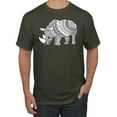 thumbnail image 1 of Black and White Mosaic Retro Mandala Rhino Animal Lover Graphic T-Shirt, Military Green, Large, 1 of 1