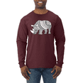 thumbnail image 1 of Black and White Mosaic Retro Mandala Rhino Animal Lover Mens Long Sleeve Shirt, 1 of 1