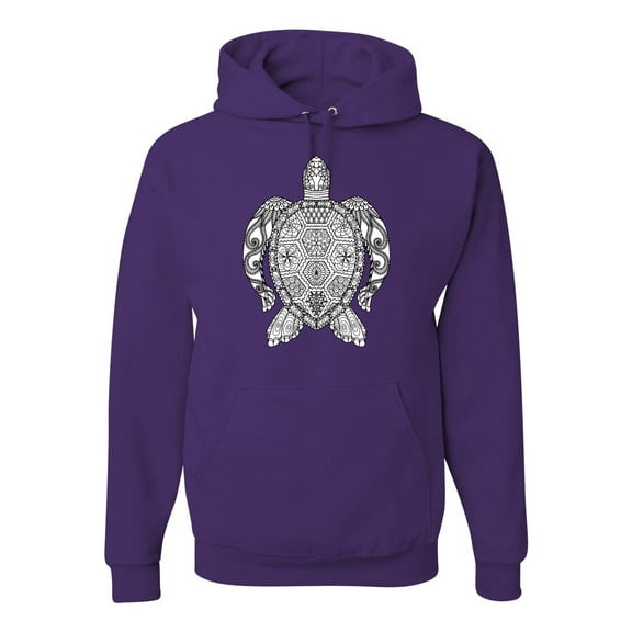 Black and White Mosaic Retro Mandala Turtle Animal Lover Graphic Hoodie Sweatshirt, Purple, Small