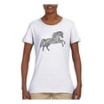 thumbnail image 1 of Black and White Mosaic Retro Mandala Wild Horse Animal Lover Womens Graphic T-Shirt, White, X-Large, 1 of 4