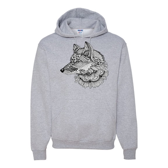 Black and White Mosaic Retro Snow Wolf Animal Lover Graphic Hoodie Sweatshirt, Heather Grey, Small