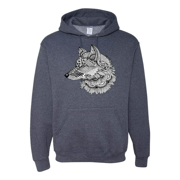 Black and White Mosaic Retro Snow Wolf Animal Lover Graphic Hoodie Sweatshirt, Vintage Heather Navy, Small