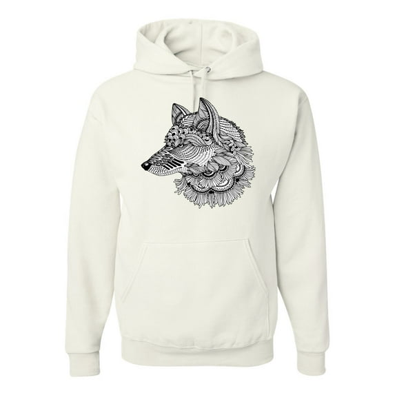 Black and White Mosaic Retro Snow Wolf Animal Lover Graphic Hoodie Sweatshirt, White, 3XL