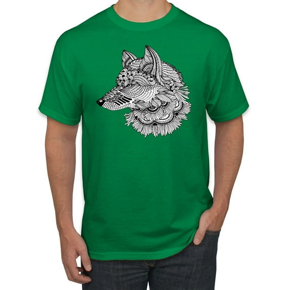 Black and White Mosaic Retro Snow Wolf Animal Lover Graphic T-Shirt, Kelly, Medium