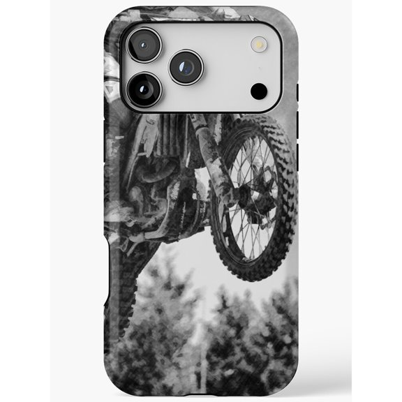 Black and White Motocross Motorcycle Tough Case for Apple iPhone, Polycarbonate Shell with TPU Liner