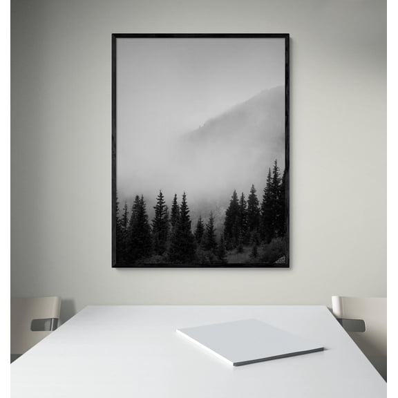 Black and White Mountain Terrain Forest Photography Art Print