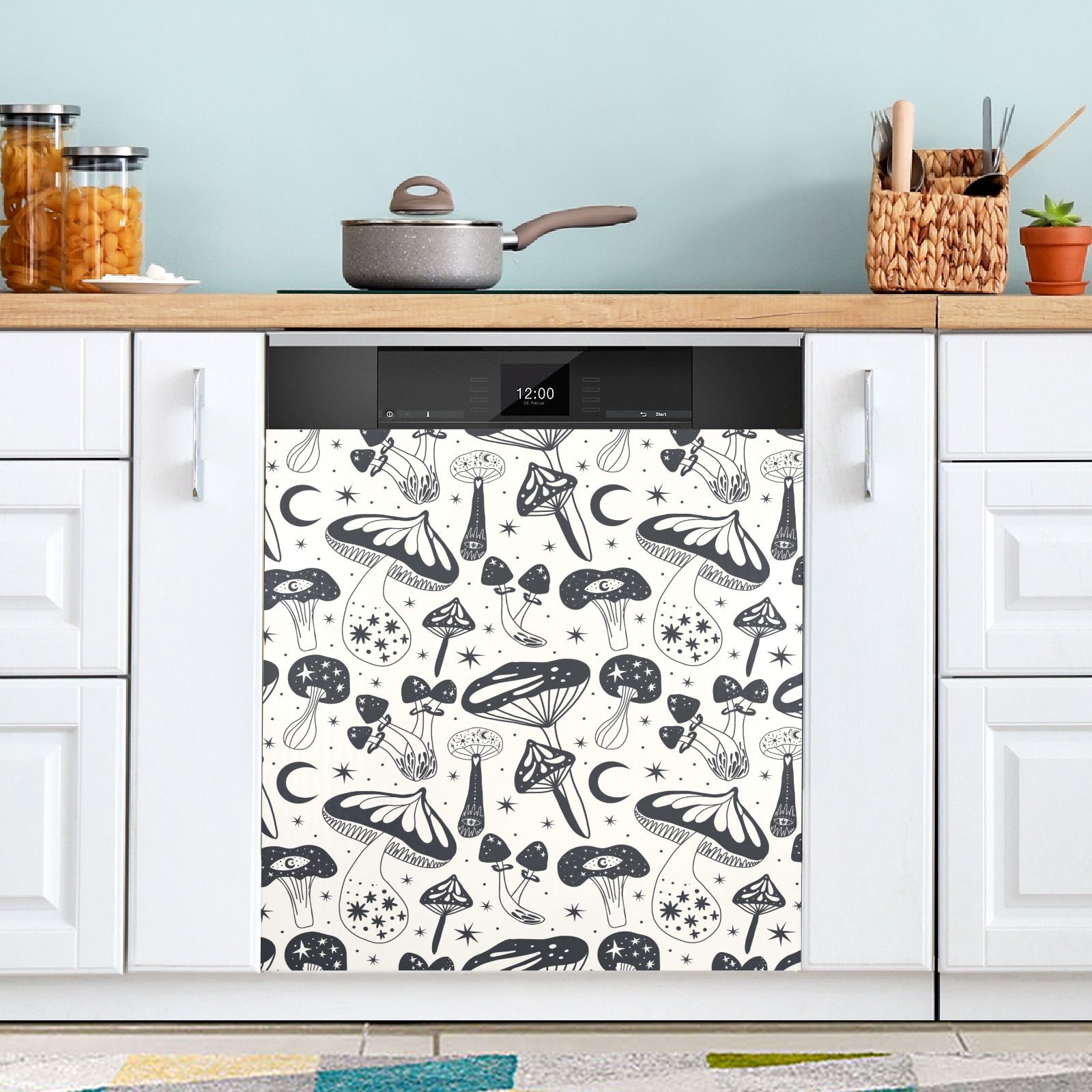 Black and White Mushrooms Dishwasher Cover Dishwasher