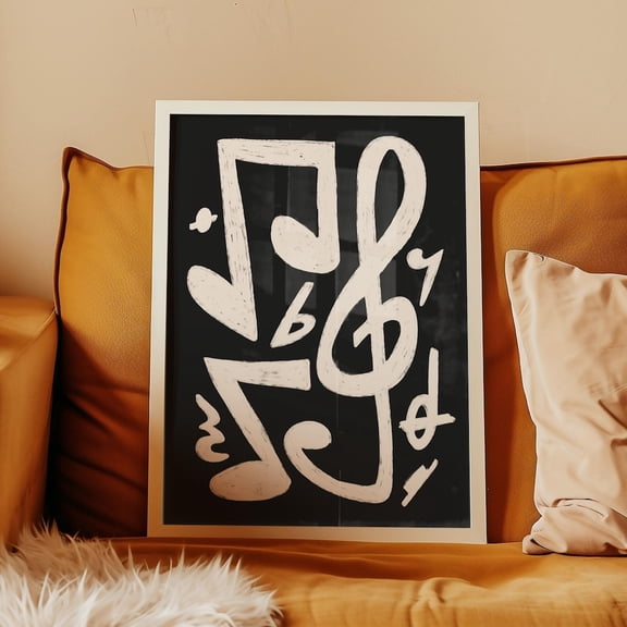 Black and White Music Note Poster Modern Musical Symbol for Studio Piano Room Living Room or Record Player Space