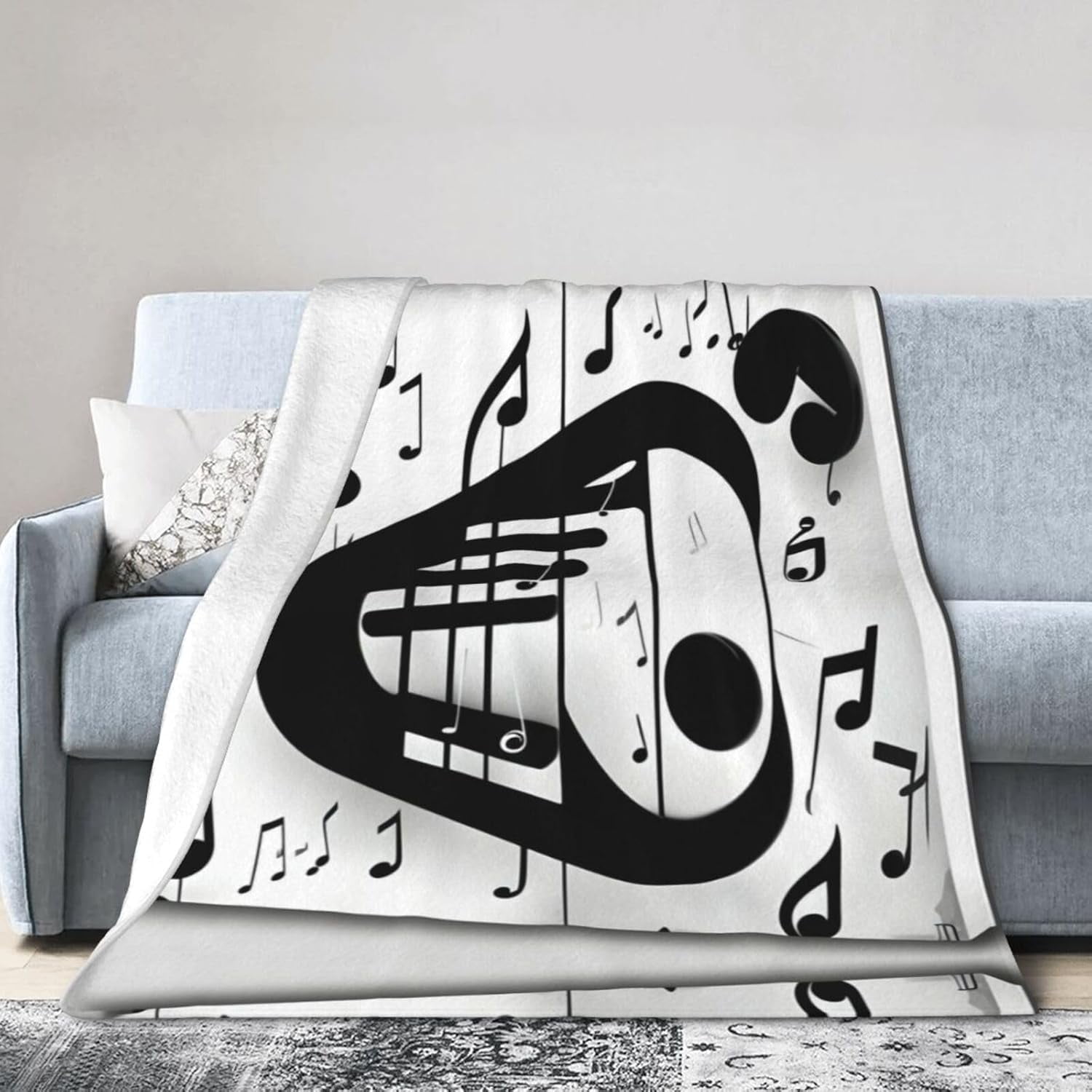 Black and White Music Note UltraSoft Flannel Fleece BlanketPerfect