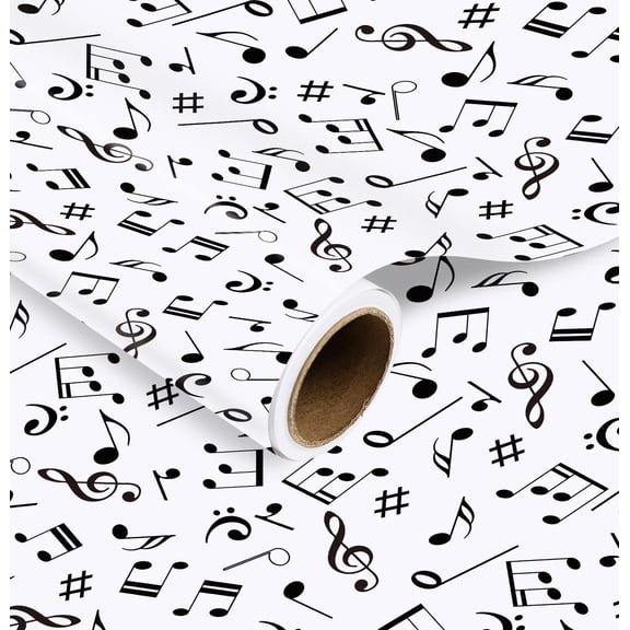 Black and White Music Notes Wrapping Paper Roll 17 Inch x 33 Feet
