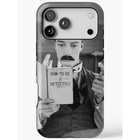 Black and White Mustached Detective Reading Tough Phone Case for Select Apple iPhone Models