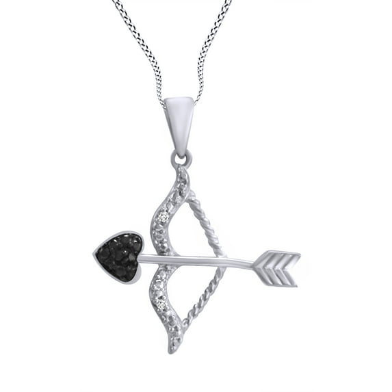 AFFY Black and White Natural Diamond Bow and Arrow Pendant Necklace in 14k White Gold Over Sterling Silver