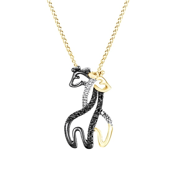 AFFY Black and White Natural Diamond Giraffe Pendant Necklace In 10k Yellow Gold (0.09 Cttw)