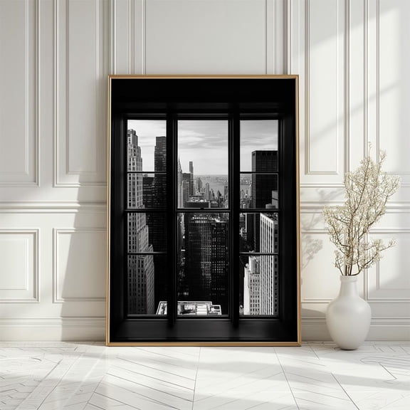 Black and White New York Cityscape Poster: Manhattan View from Window Artwork, Size 24x36 UNFFRAMED F03.1.7l1797