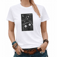 thumbnail image 1 of Black and White Night Cats Moon Graphic Tees Women's Mystical Cat Lover Shirt, 1 of 4