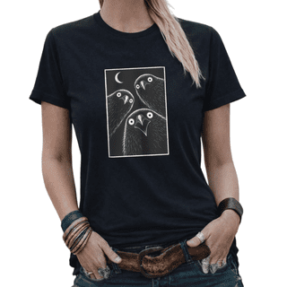 Black and White Night Cats Moon Graphic Tees Women's Mystical Cat Lover Shirt