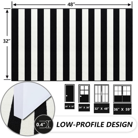 Black and White Outdoor Rug, 32"x48" Front Porch Rug
