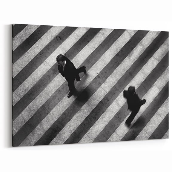 Black and White Overhead Photography Diagonal Striped Crossing Canvas Art
