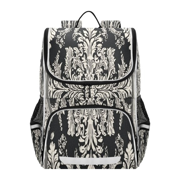Black and White Paisley Flowers Pattern Backpack Purse Daypack Book Bag Fashion Accessories Unisex 15L for Commute Travel School