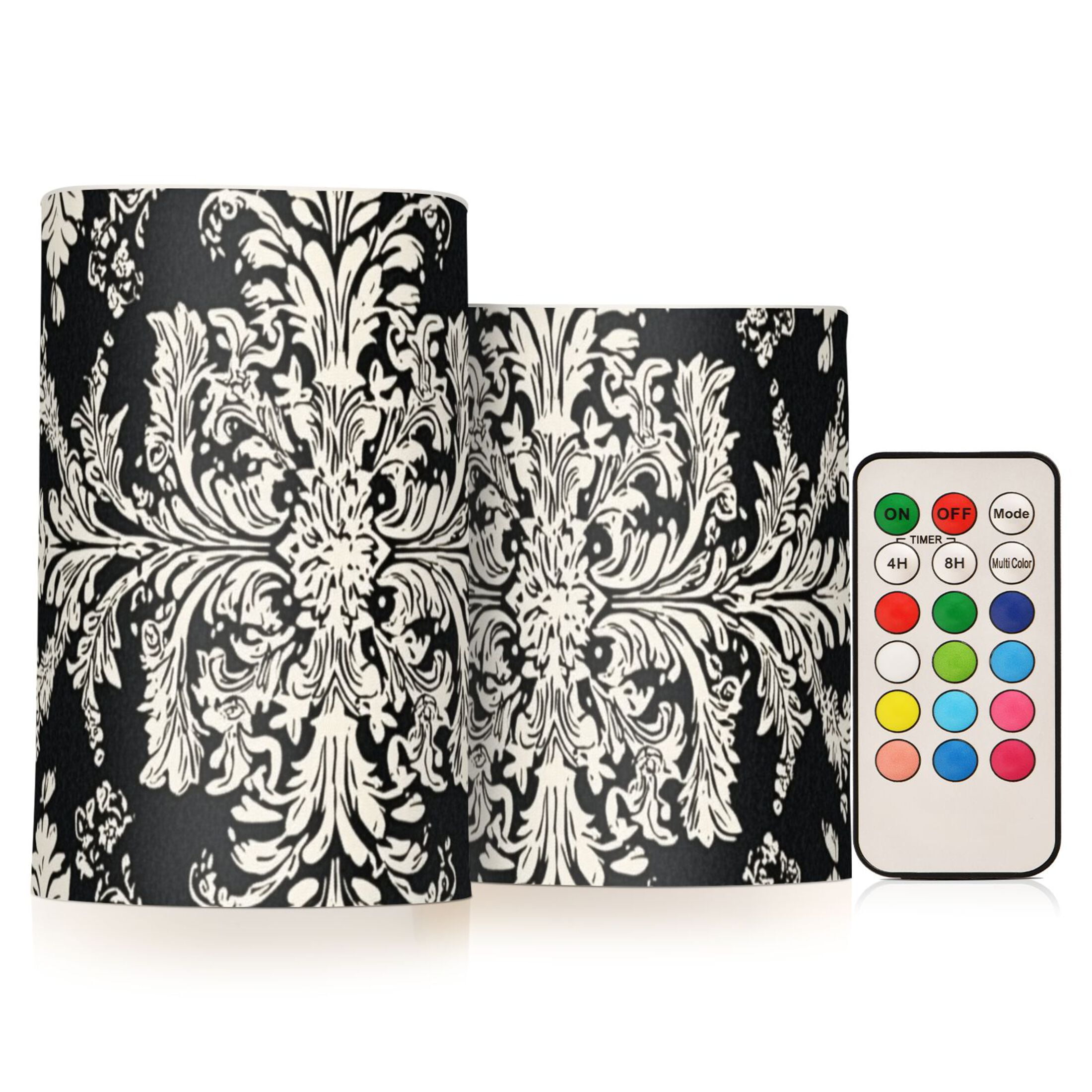 Black and White Paisley Flowers Pattern Flickering Flameless Candles LED Tealight Battery Operated with Remote Set of 2 Holiday Decor Ornaments