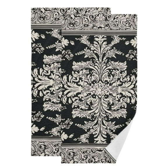 Black and White Paisley Flowers Pattern Hand Towel Absorbent Bath Towels for Bathroom Sports Gym 28" x 14" Set of 2