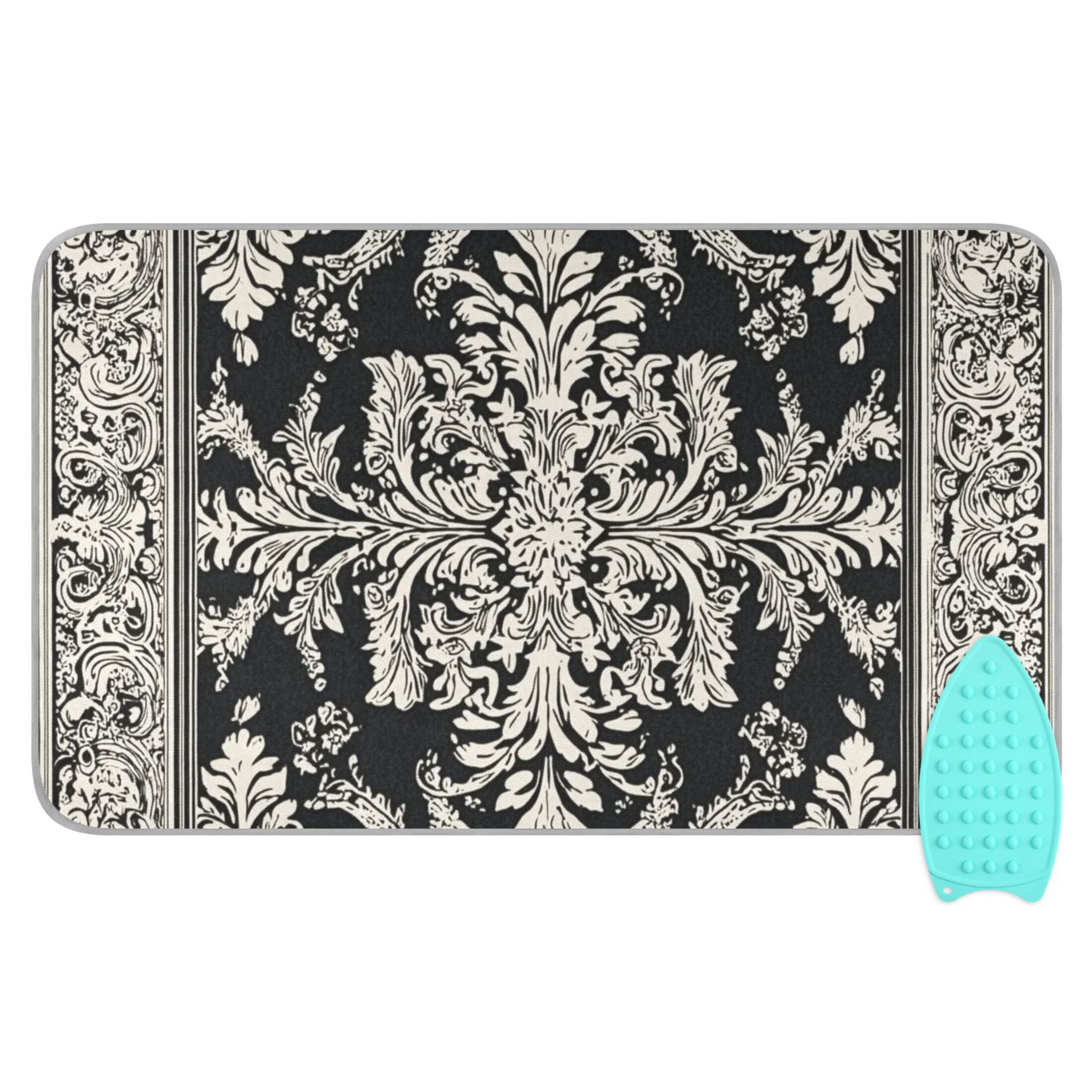 Black and White Paisley Flowers Pattern Ironing Mat Blanket Portable Travel Ironing Pad Heat Resistant Pad 47.2" x 27.6”
