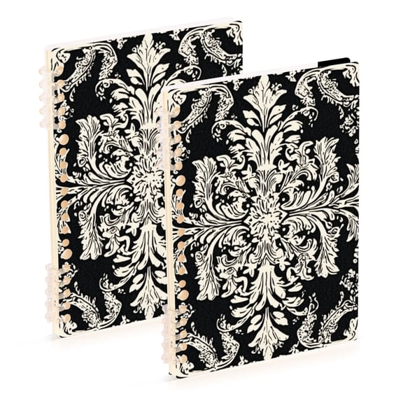 Black and White Paisley Flowers Pattern Notebook Detachable Coil Notebook Diary Plan Book A5 Size 60 Pages 1 Pack