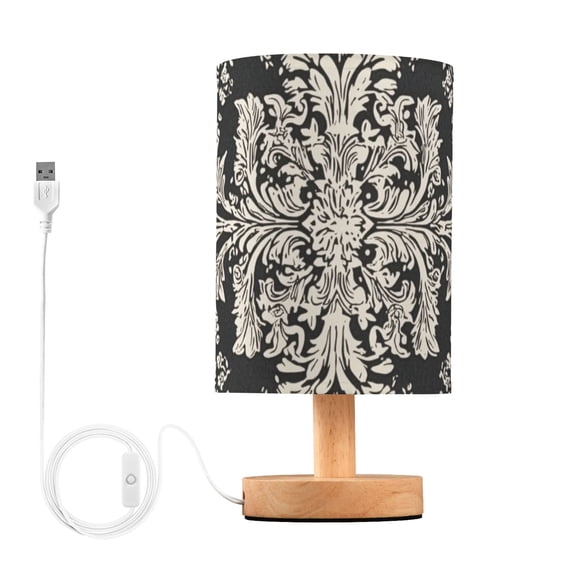 Black and White Paisley Flowers Pattern Table Lamp with USB Port LED Warm Light Lamp Night Light Home Decor