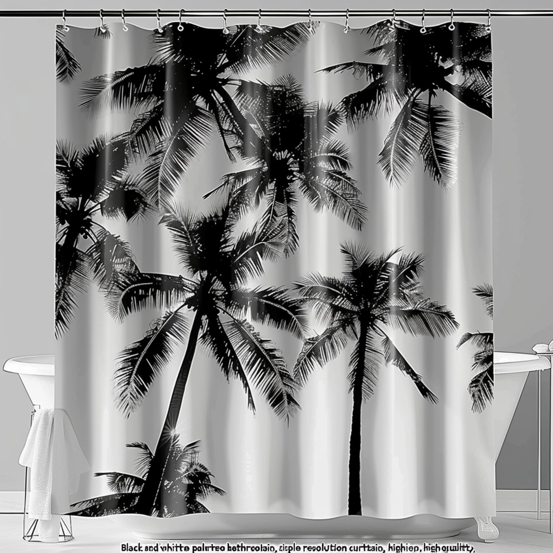 Black and White Palm Tree Bathroom Curtain Simple Style High Quality