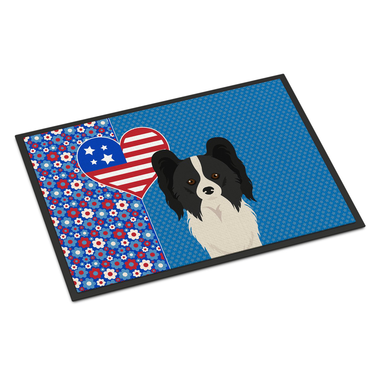 Black and White Papillon USA American Indoor or Outdoor Mat 24x36