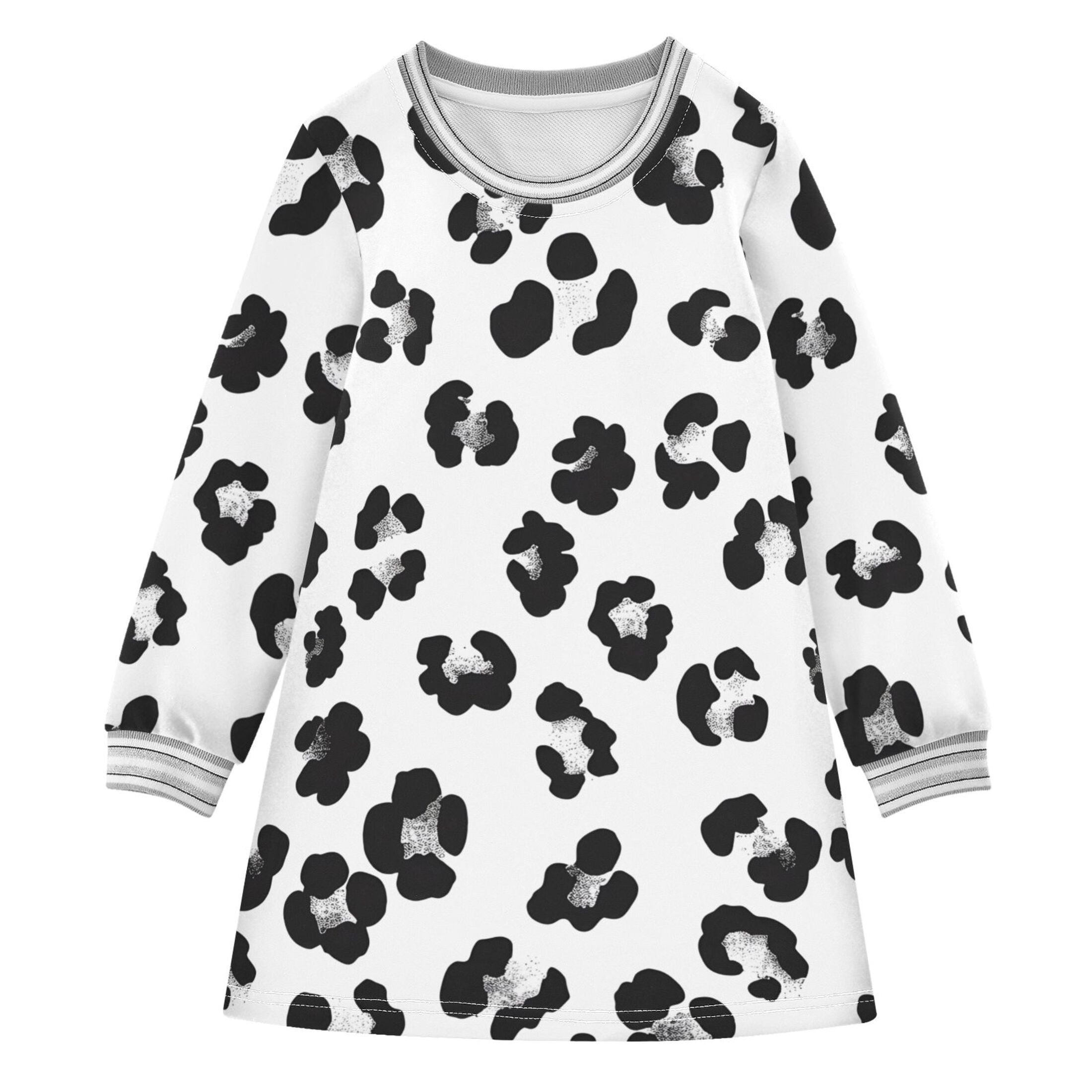 Black and White Pattern Girls'long-sleeved dress Thickened A-dress Warm ...