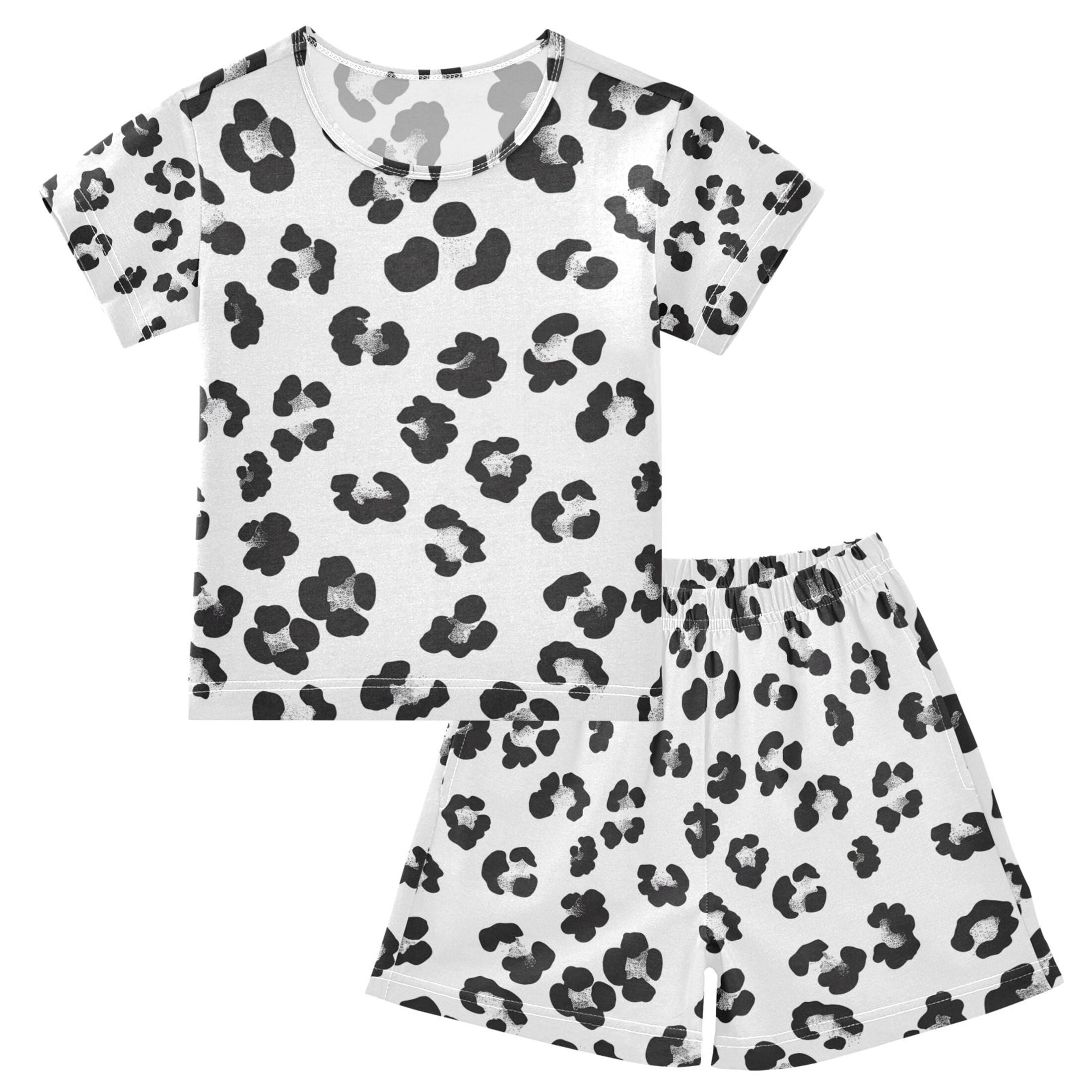 Black and White Pattern Summer Pajama Set Soft Cotton Short Sleeve ...