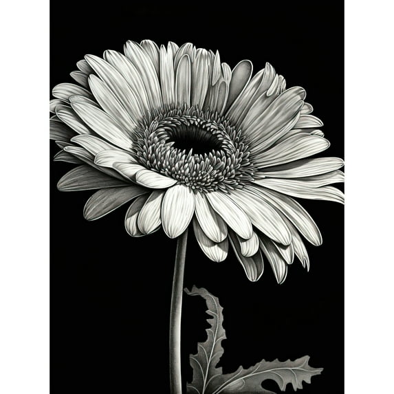 Black and White Pencil Drawing of a Gerbera Flower Unframed Wall Art Print Poster Home Decor Premium