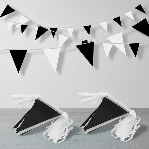 Black and White Pennant Banner Flags String Fabric Triangle Bunting, Party Decorations for Wedding, Home Outdoor Garden Hanging Festivals