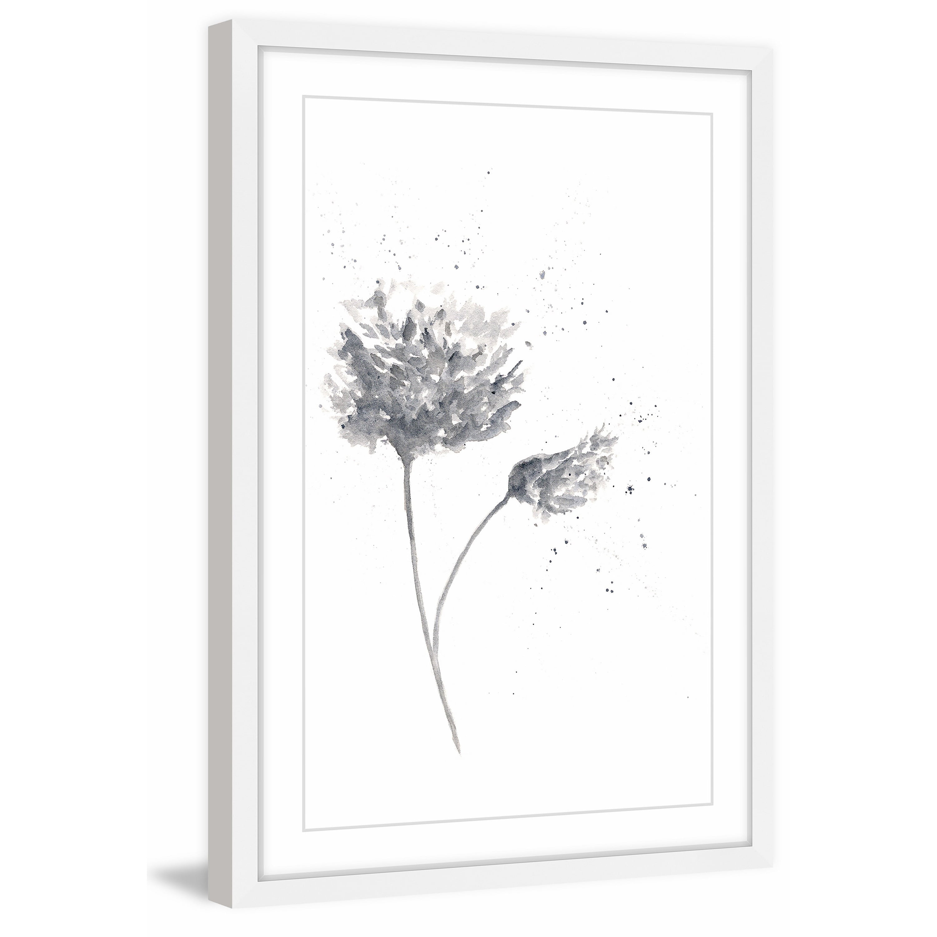 Black and White Peony Canvas Print with White Frame