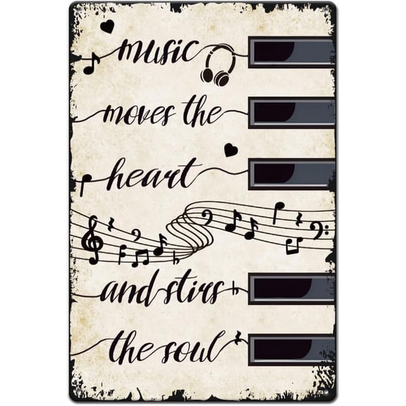 Black and White Piano Keys Metal Tin Sign Retro Cocktail Music Moves the Heart Metal Poster Wall Art Plaque Decor Rectangle Signs