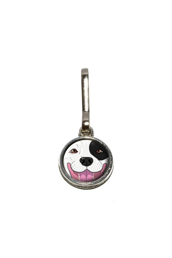 Black and White Pit Bull Face - Pitbull Dog Pet Charm Zipper Pull