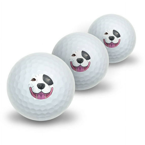 Black and White Pit Bull Face Pitbull Dog Pet Novelty Golf Balls, 3pk