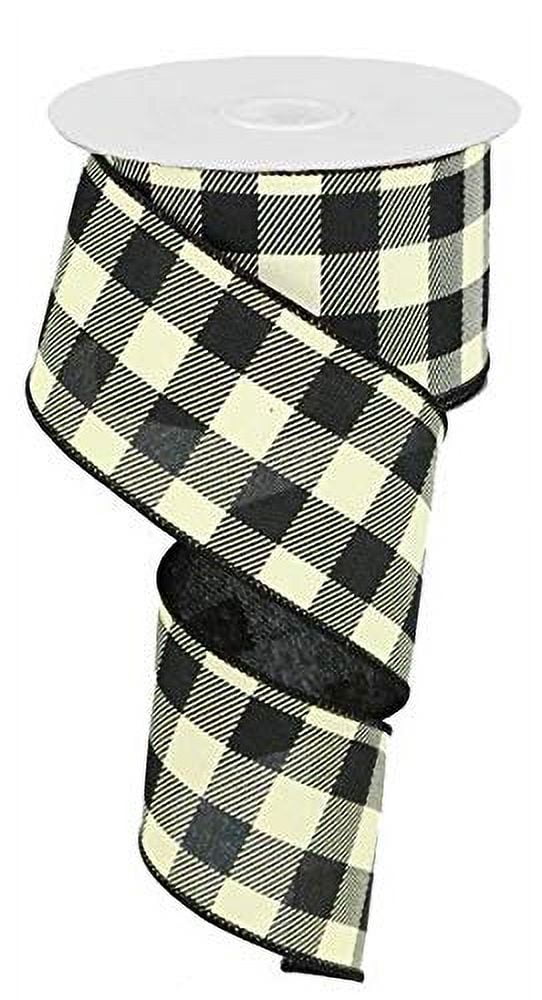 Black and White Plaid Check Wired Ribbon, 2.5 inches x 50 Yards (150 feet)