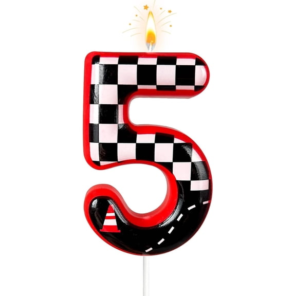 Black and White Plaid Digital Birthday Candles, Racing Theme Party Cake Decoration, Suitable for Cartoon Cars Theme (5)