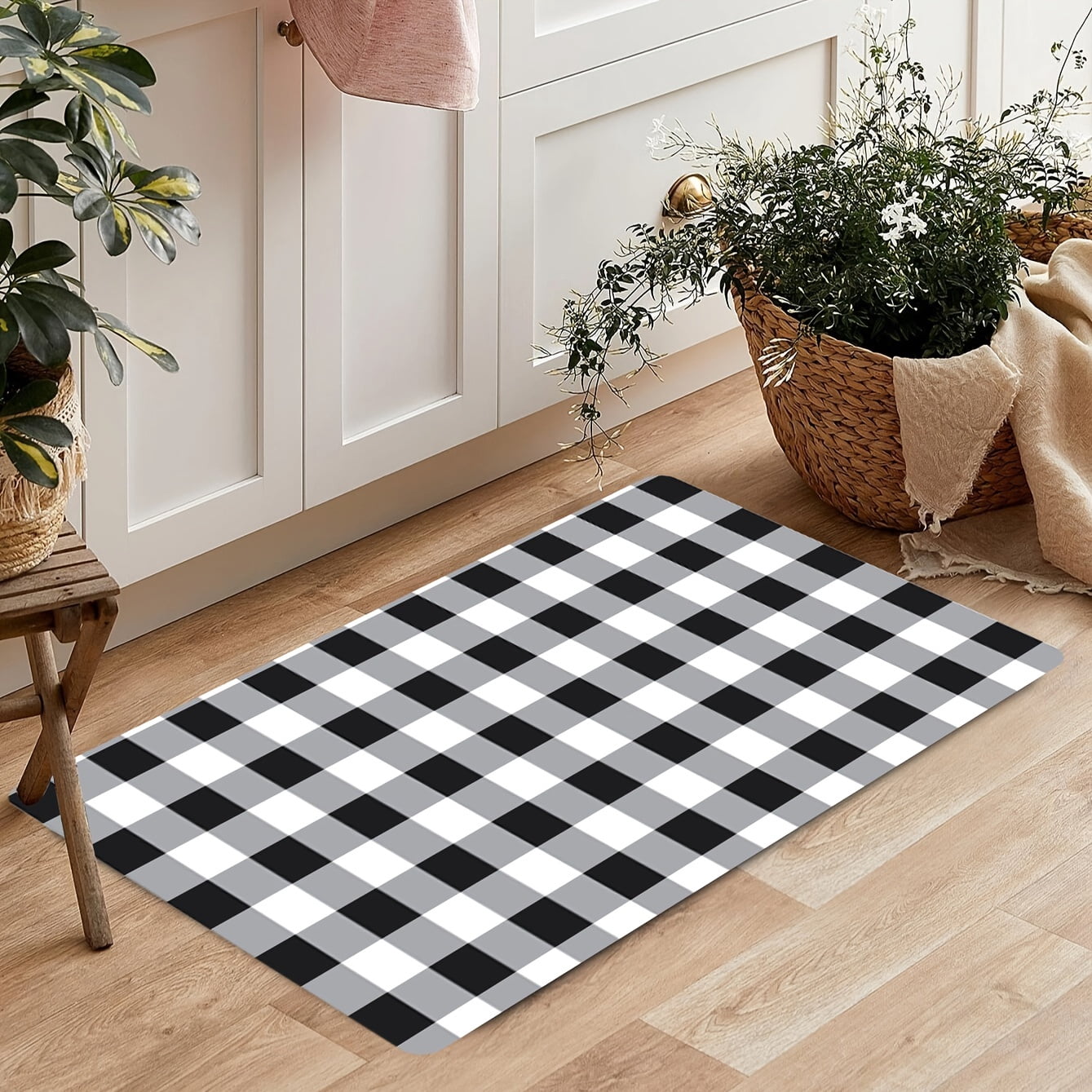 Black and White Plaid Kitchen Floor Mat r Carpet for Living Room Bedroom Hallway Balcony Rugs ...