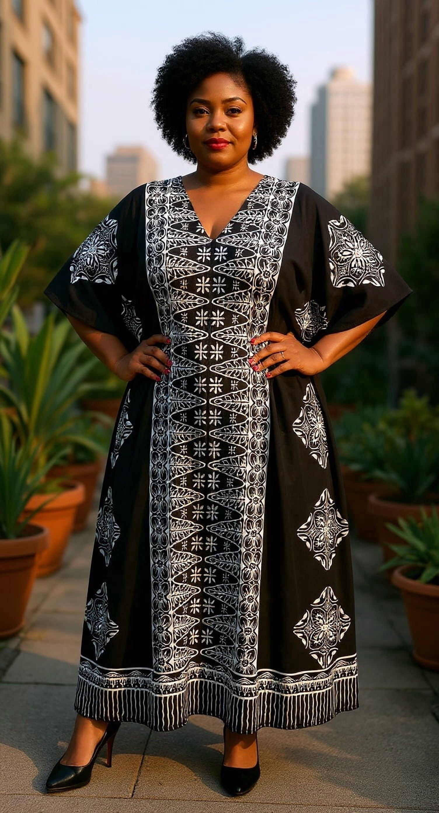 Goood Times Plus Size Black & White Caftan, Maxi Kimono Beach Nightdress -  Walmart.com