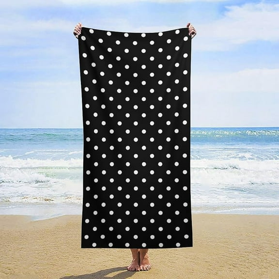 Black and White Polka Dots Beach Towel, Sand Proof Swimming Bath Blanket Pool Towel for Travel Camping Yoga Sport, 60x30IN